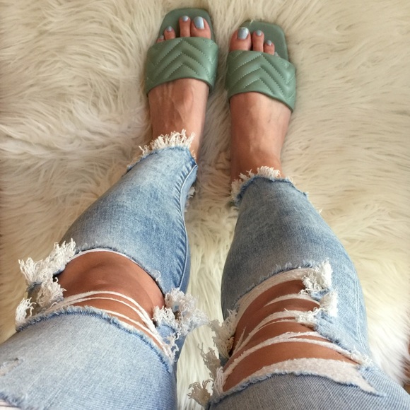 Sea Foam Quilted Square Toe Sandals - Picture 13 of 16